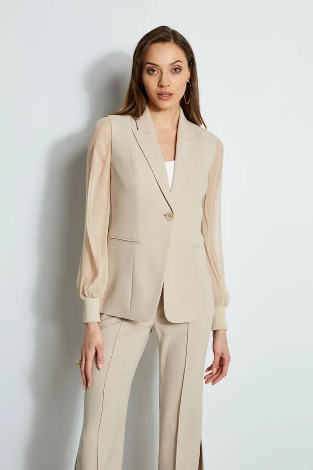 Elie Tahari Jackets and Blazers Chiffon Sleeve Blazer Island Sand 8211 Women