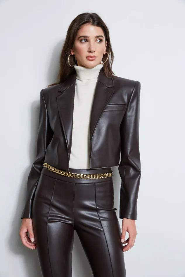Elie Tahari Jackets and Blazers Cropped Vegan Leather Jacket Espresso 8211 Women