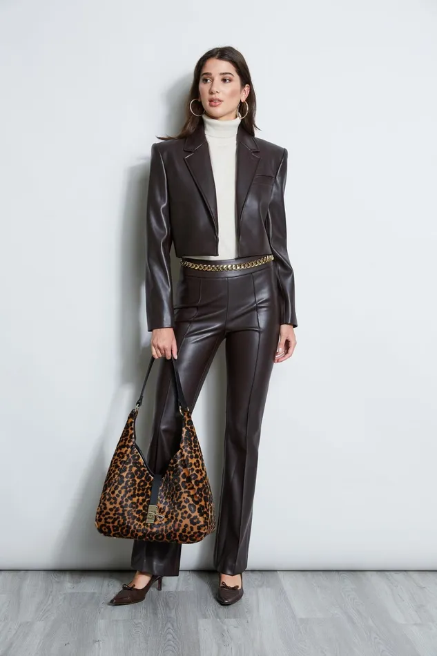 Elie Tahari Jackets and Blazers Cropped Vegan Leather Jacket Espresso 8211 Women