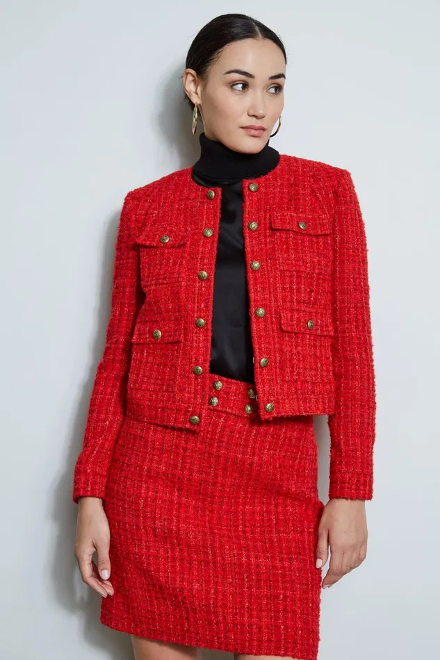Elie Tahari Jackets and Blazers French Tweed Button Jacket Flame Red 8211 Women Elie Tahari Jackets and Blazers French Tweed Button Jacket Flame Red 8211 Women