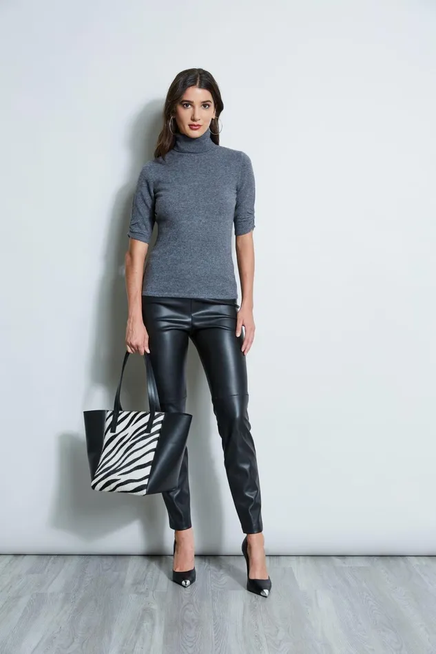 Elie Tahari Knits and Sweaters Short Sleeve Cashmere Turtleneck Sweater Grey Melange 8211 Women