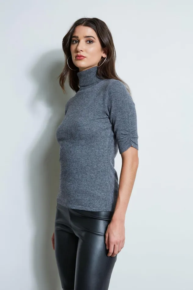 Elie Tahari Knits and Sweaters Short Sleeve Cashmere Turtleneck Sweater Grey Melange 8211 Women