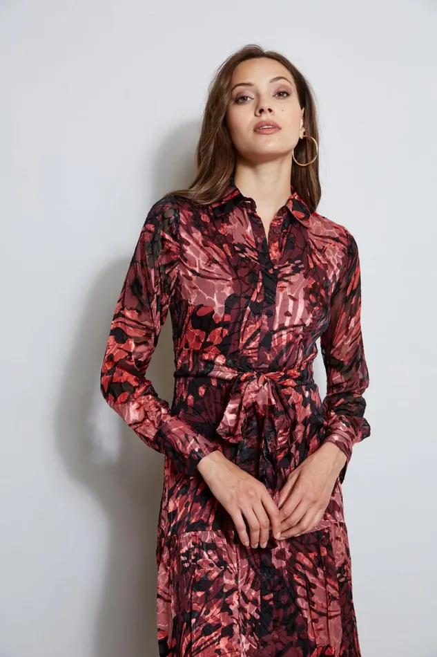 Elie Tahari Midi Dresses Burnout Tie Shirt Dress Monarch Burnout 8211 Women