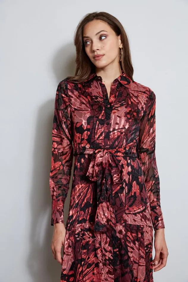Elie Tahari Midi Dresses Burnout Tie Shirt Dress Monarch Burnout 8211 Women