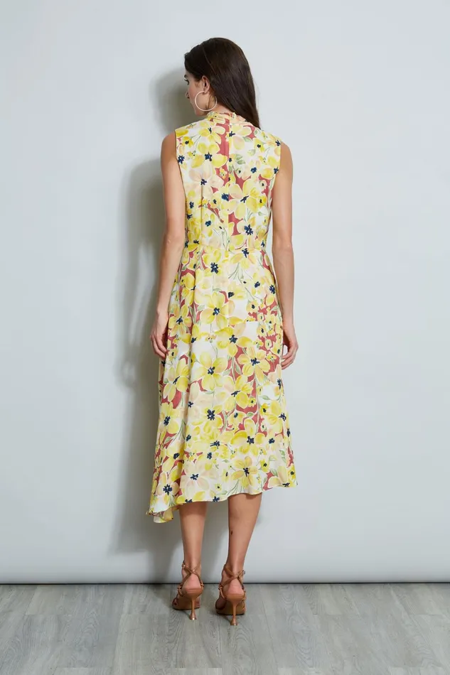 Elie Tahari Midi Dresses Floral Silk Twist Neck Dress Watercolor Blooms 8211 Women