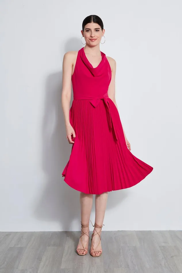 Elie Tahari Midi Dresses Pleated Cowl Midi Dress Cyclamen 8211 Women