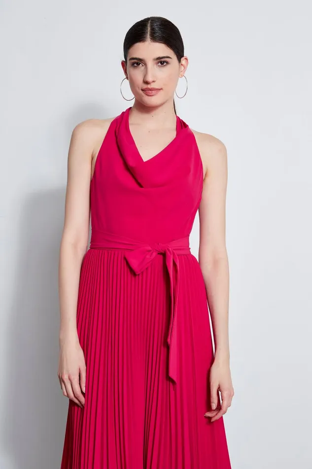 Elie Tahari Midi Dresses Pleated Cowl Midi Dress Cyclamen 8211 Women