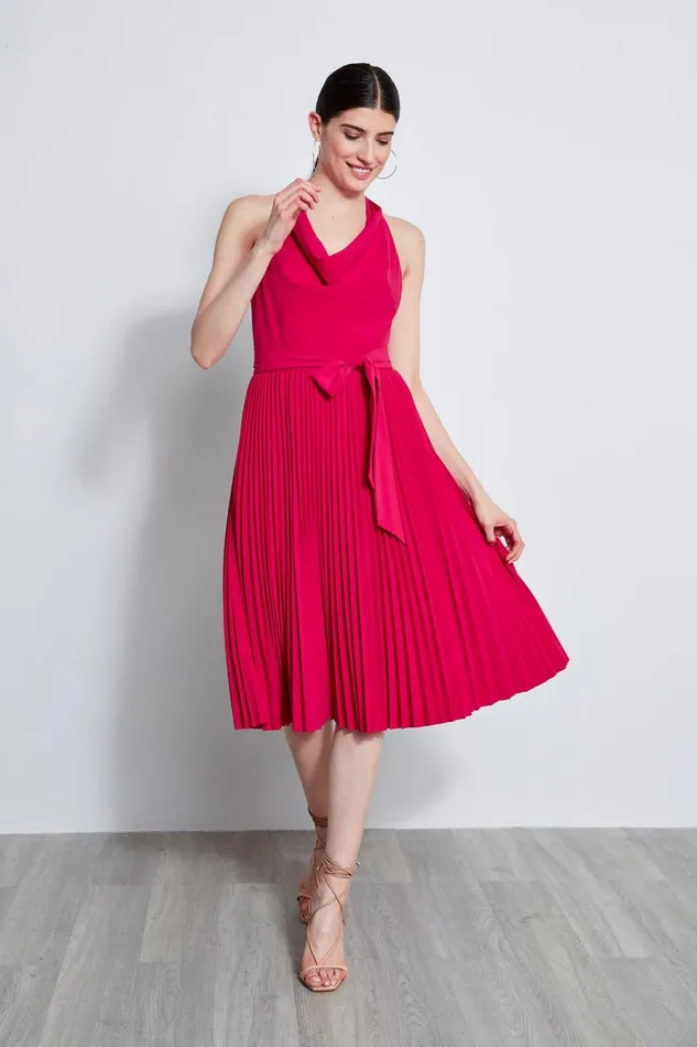 Elie Tahari Midi Dresses Pleated Cowl Midi Dress Cyclamen 8211 Women