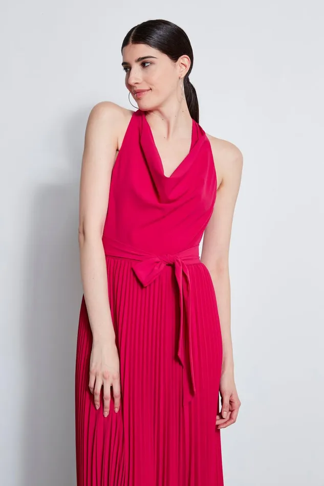 Elie Tahari Midi Dresses Pleated Cowl Midi Dress Cyclamen 8211 Women
