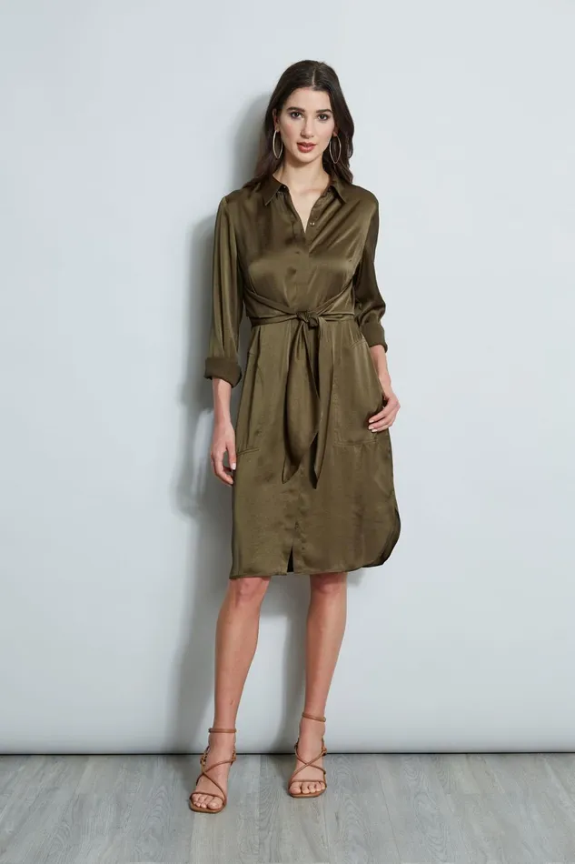 Elie Tahari Midi Dresses Satin Tie Shirt Dress Savoy 8211 Women