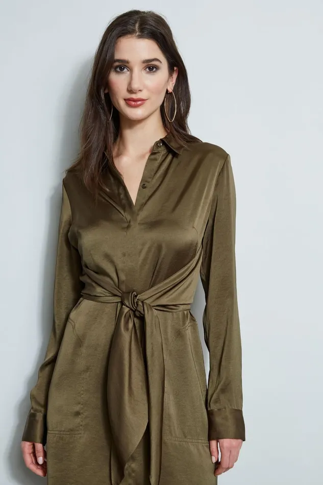 Elie Tahari Midi Dresses Satin Tie Shirt Dress Savoy 8211 Women
