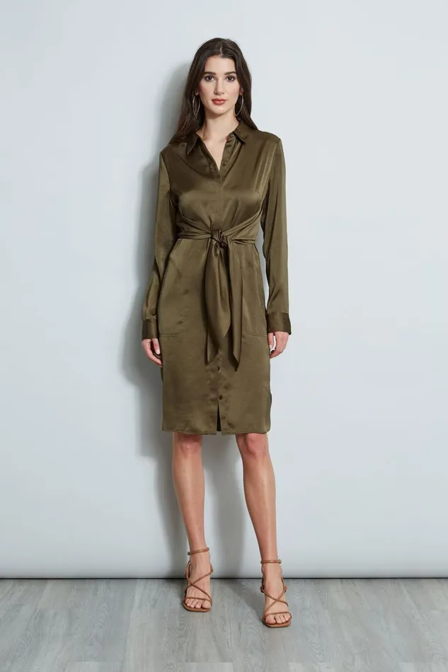 Elie Tahari Midi Dresses Satin Tie Shirt Dress Savoy 8211 Women