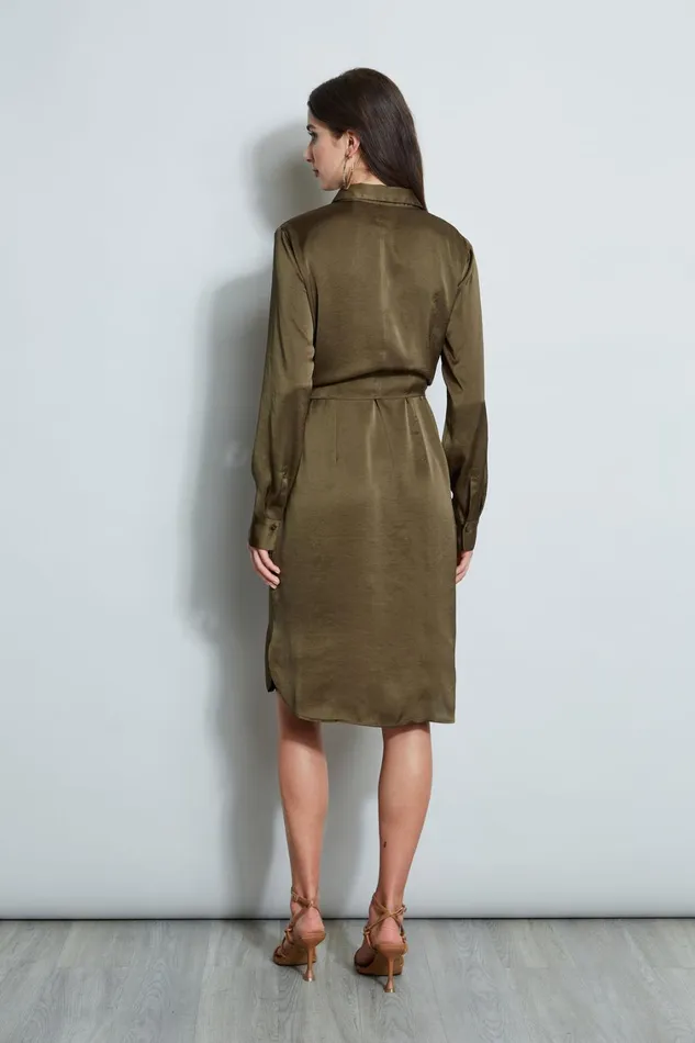 Elie Tahari Midi Dresses Satin Tie Shirt Dress Savoy 8211 Women