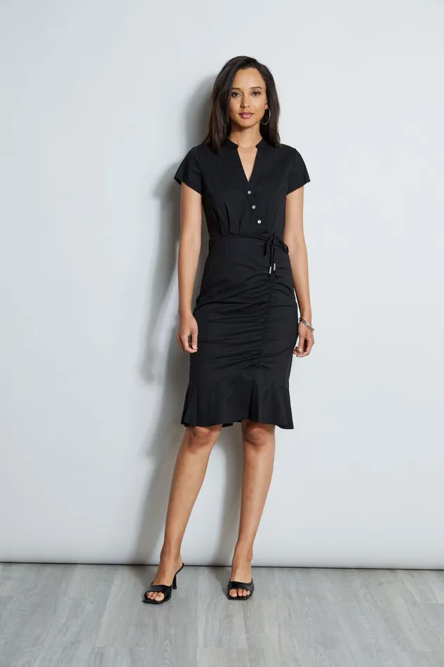 Elie Tahari Short Dresses Ruched Cotton Shirt Dress Noir 8211 Women