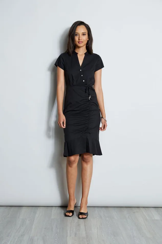 Elie Tahari Short Dresses Ruched Cotton Shirt Dress Noir 8211 Women