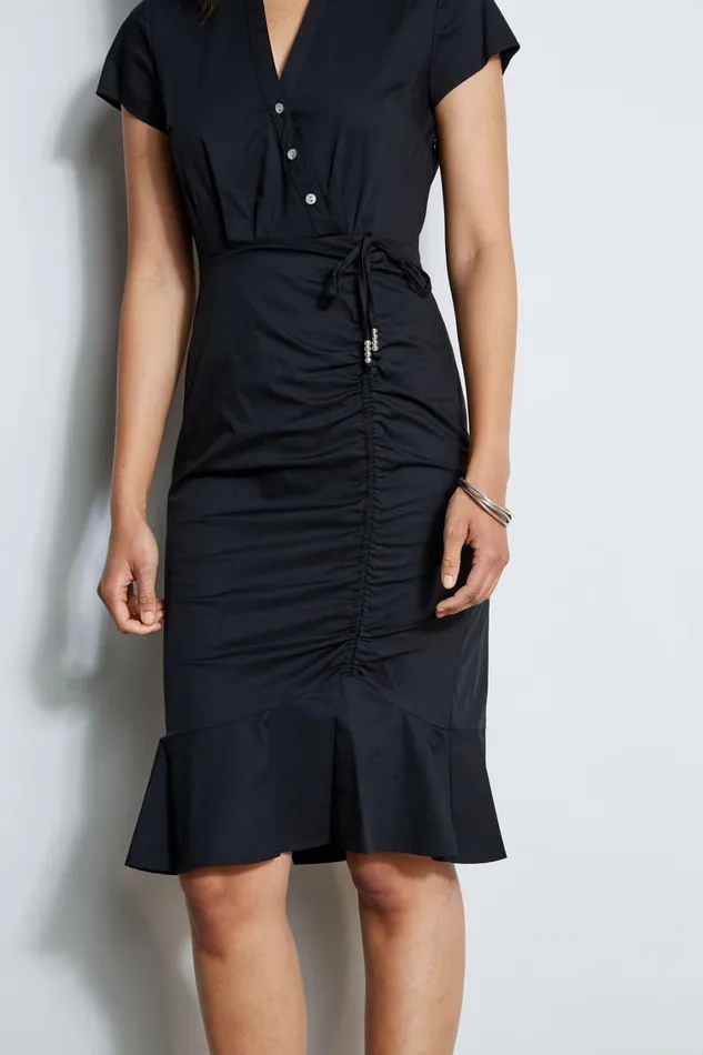 Elie Tahari Short Dresses Ruched Cotton Shirt Dress Noir 8211 Women