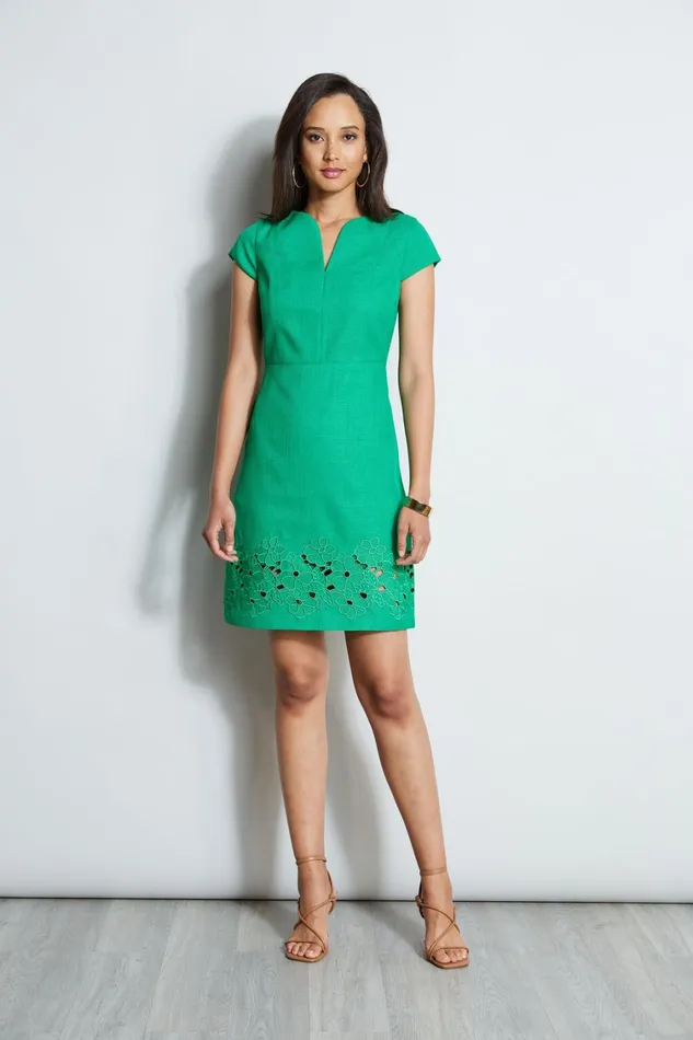Elie Tahari Short Dresses Short Sleeve Embroidered Hem Dress Palm Leaf 8211 Women Elie Tahari Short Dresses Short Sleeve Embroidered Hem Dress Palm Leaf 8211 Women