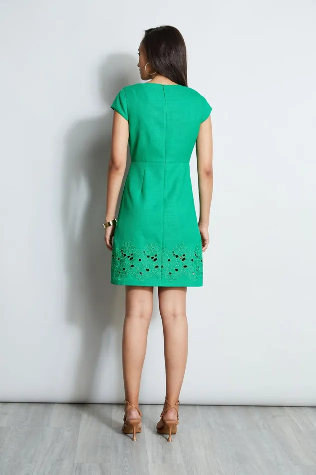 Elie Tahari Short Dresses Short Sleeve Embroidered Hem Dress Palm Leaf 8211 Women