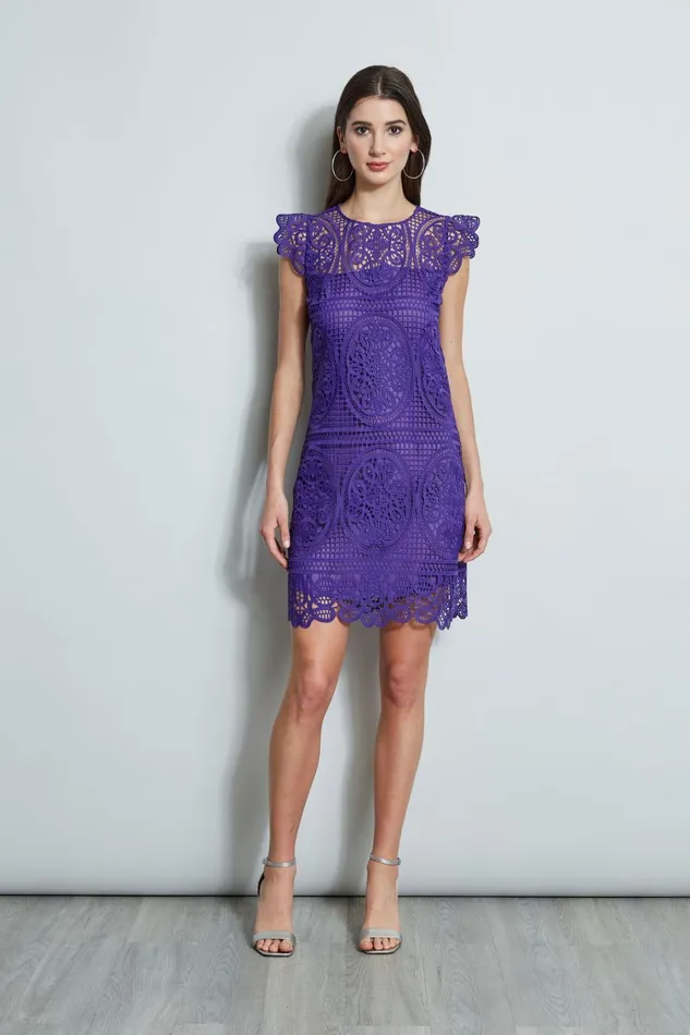 Elie Tahari Short Sleeve Dresses Lace Flutter Sleeve Dress Plum 8211 Women
