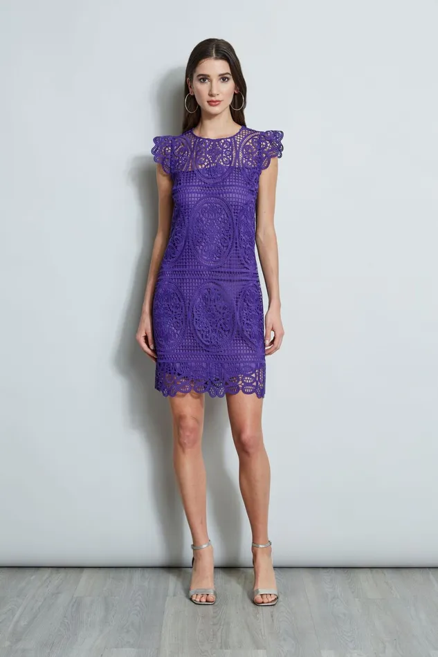 Elie Tahari Short Sleeve Dresses Lace Flutter Sleeve Dress Plum 8211 Women