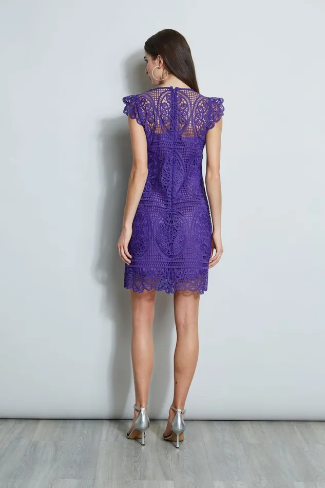Elie Tahari Short Sleeve Dresses Lace Flutter Sleeve Dress Plum 8211 Women