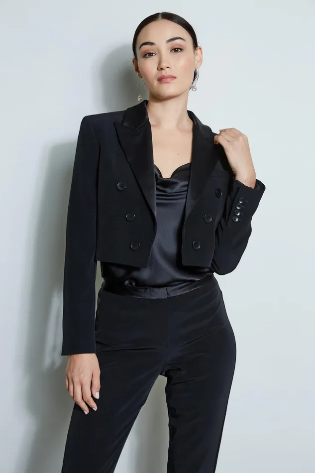 Elie Tahari Suiting Cropped Tuxedo Jacket Black 8211 Women