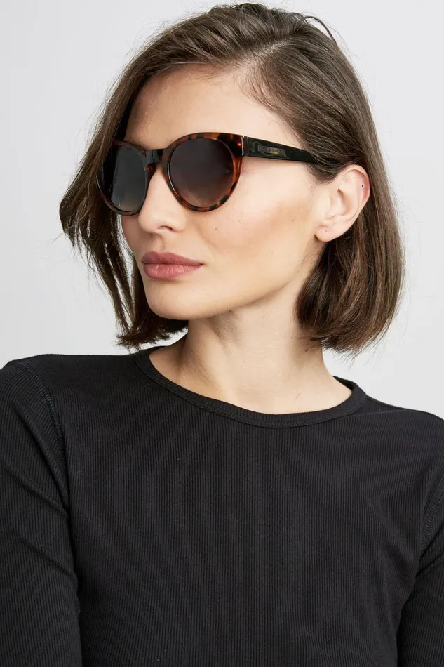 Elie Tahari Sunglasses Round Acetate Sunglasses Tobacco Tort Black 8211 Women