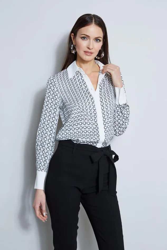 Elie Tahari Tops Link Print Button Down Shirt Link Print White Ground 8211 Women
