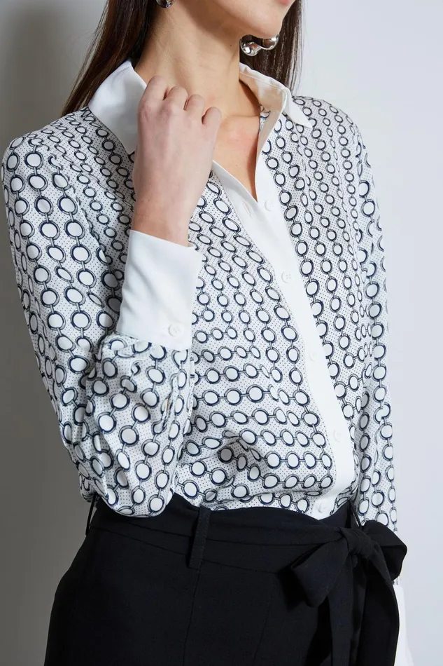 Elie Tahari Tops Link Print Button Down Shirt Link Print White Ground 8211 Women