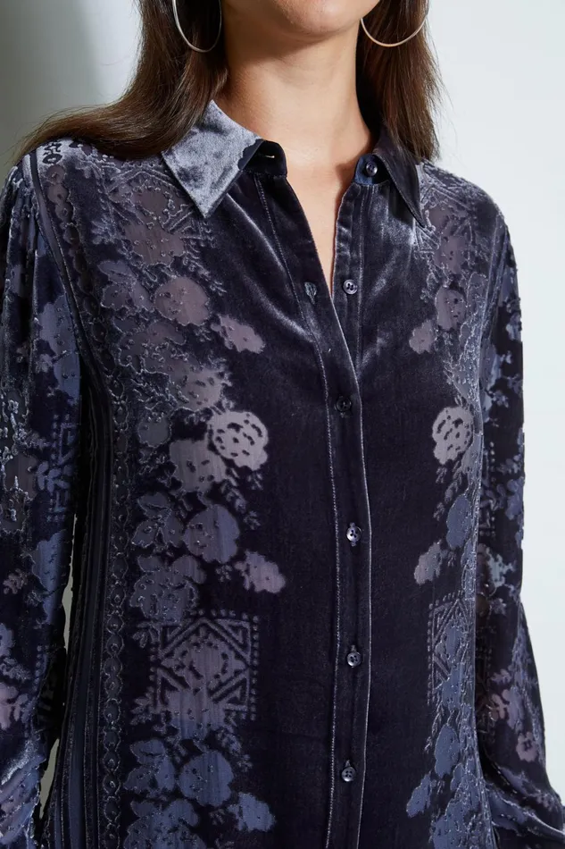 Elie Tahari Tops Tapestry Velvet Burnout Shirt Slate Blue 8211 Women