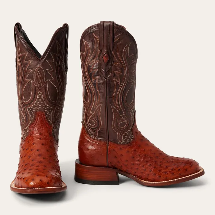 Exotics Men Stetson Ozzy Ostrich Boot Brown