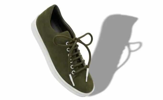 Flats Women Manolo Blahnik SEMANADAKhaki Green Suede Low Cut Sneakers