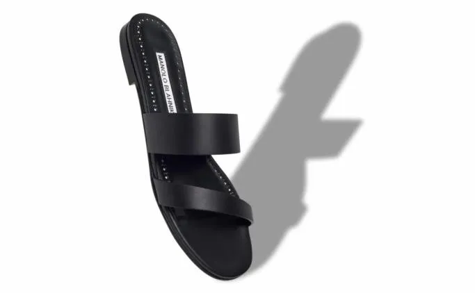 Flats Women Manolo Blahnik SERRATOBlack Calf Leather Flat Sandals