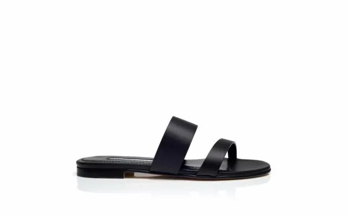 Flats Women Manolo Blahnik SERRATOBlack Calf Leather Flat Sandals Flats Women Manolo Blahnik SERRATOBlack Calf Leather Flat Sandals