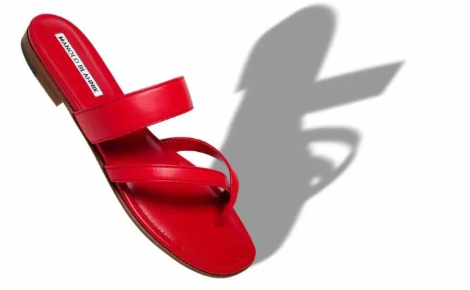Flats Women Manolo Blahnik SUSARed Nappa Leather Crossover Flat Sandals