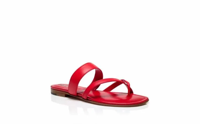 Flats Women Manolo Blahnik SUSARed Nappa Leather Crossover Flat Sandals Flats Women Manolo Blahnik SUSARed Nappa Leather Crossover Flat Sandals