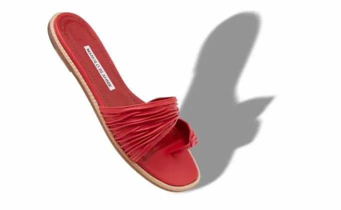 Flats Women Manolo Blahnik TIBORed Nappa Leather Gathered Flat Sandals
