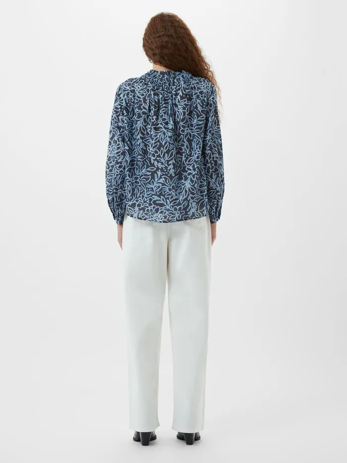 French Connection Anna Austin Cotton Tie Neck Top Navy Multi Woman Tops