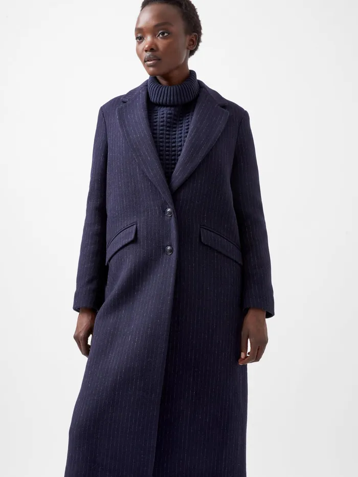 French Connection Arlana Pinstripe Coat NavyGrey Woman Coats and Jackets