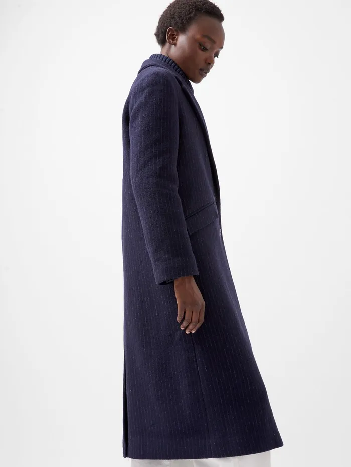 French Connection Arlana Pinstripe Coat NavyGrey Woman Coats and Jackets