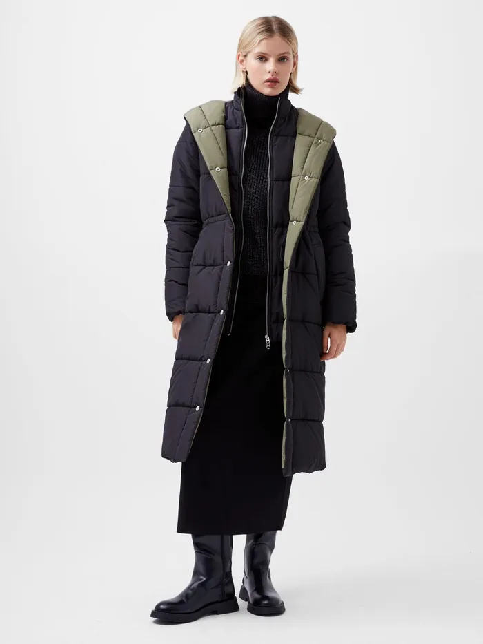 French Connection Auden Double Front Puffer Jacket BlackoutTarmac Khaki Woman Coats and Jackets