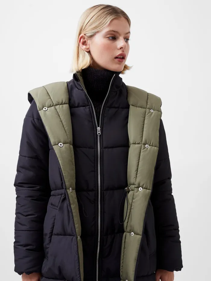 French Connection Auden Double Front Puffer Jacket BlackoutTarmac Khaki Woman Coats and Jackets