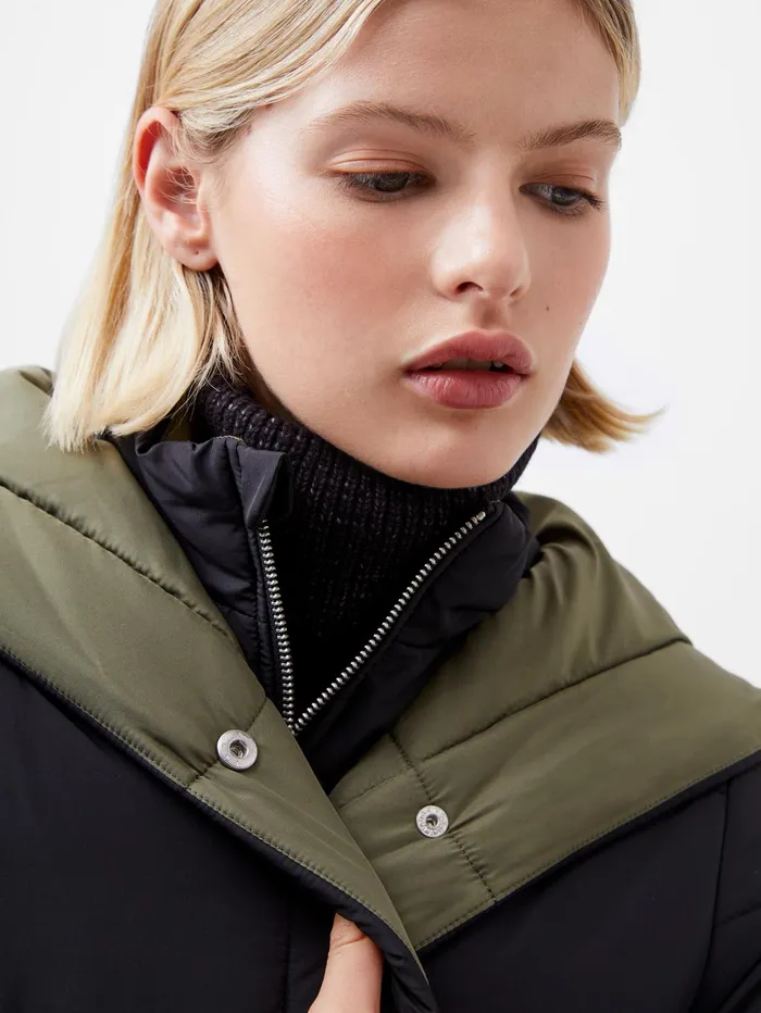 French Connection Auden Double Front Puffer Jacket BlackoutTarmac Khaki Woman Coats and Jackets