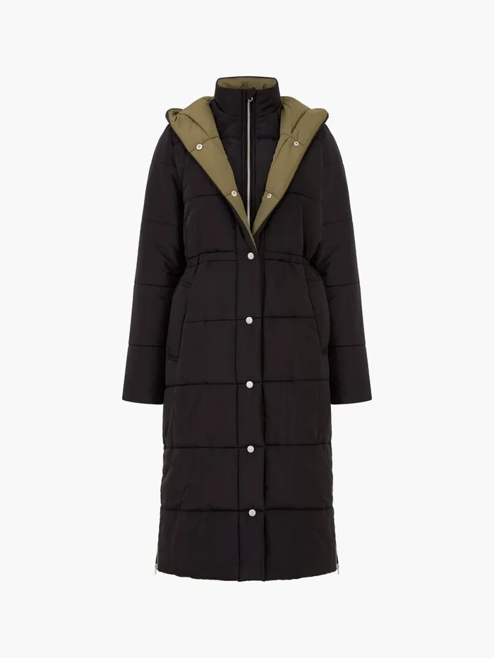 French Connection Auden Double Front Puffer Jacket BlackoutTarmac Khaki Woman Coats and Jackets