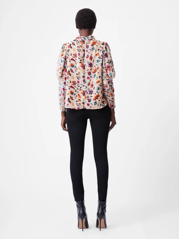 French Connection Avery Devore Gathered Collar Keyhole Top Toasted Almond Woman Tops