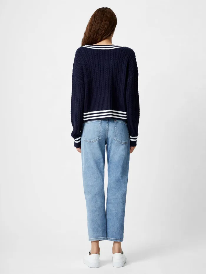 French Connection Babysoft Cable VNeck Jumper Duch BlueWinter White Woman Jumpers and Cardigans