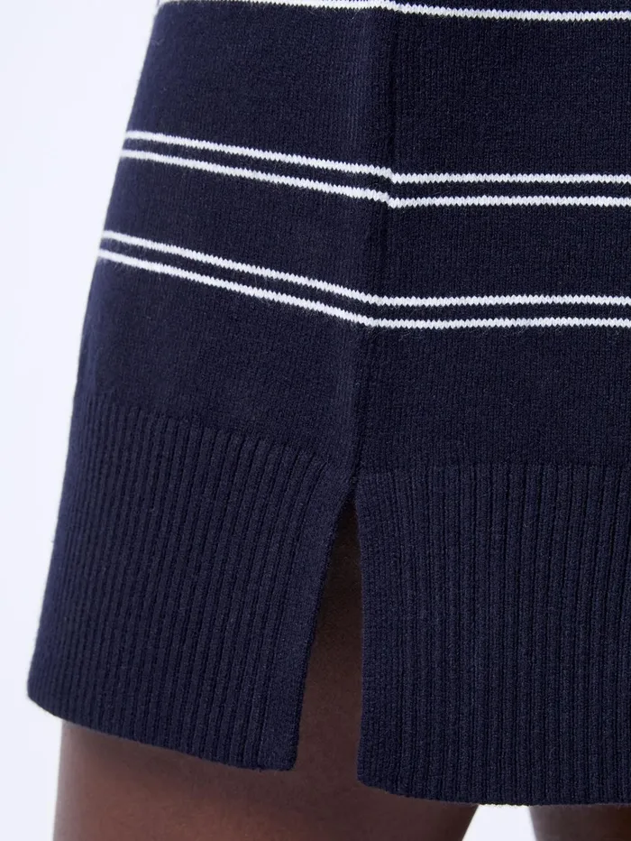 French Connection Babysoft Striped Roll Neck Mini Dress Dark NavyWinter White Woman Jumpers and Cardigans