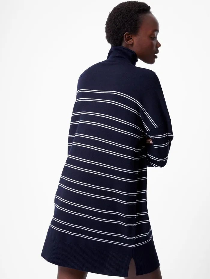 French Connection Babysoft Striped Roll Neck Mini Dress Dark NavyWinter White Woman Jumpers and Cardigans