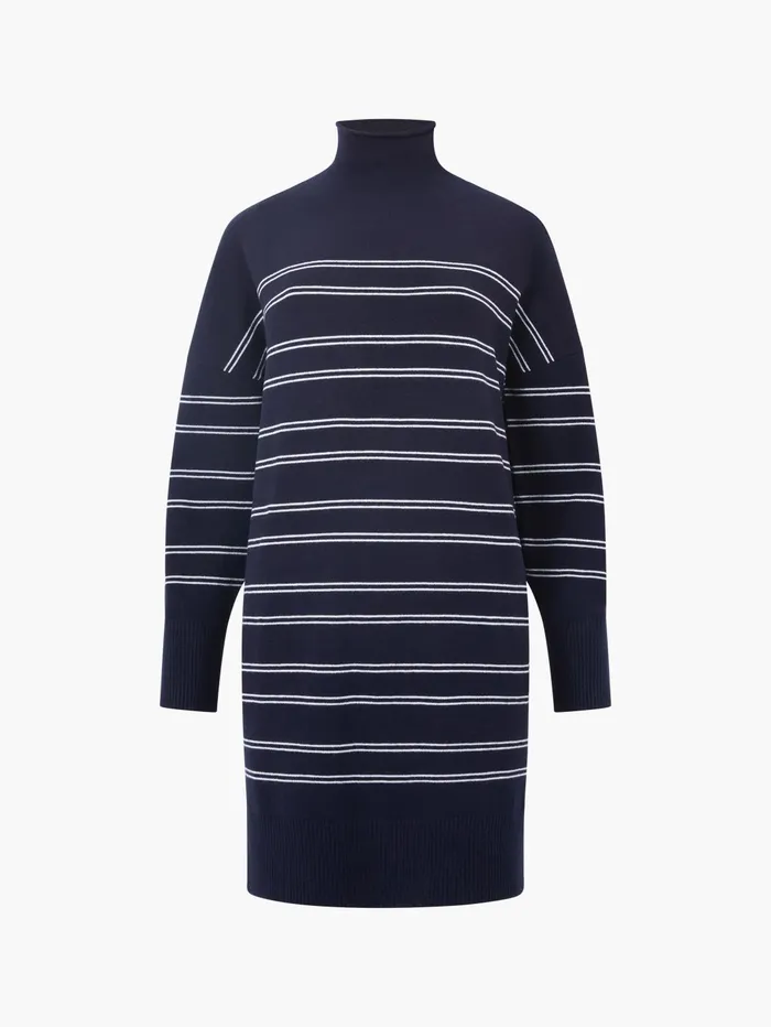 French Connection Babysoft Striped Roll Neck Mini Dress Dark NavyWinter White Woman Jumpers and Cardigans