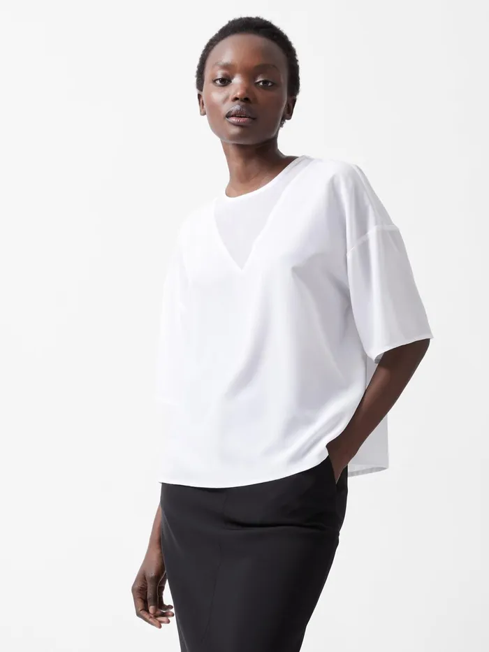 French Connection Capriana Crepe Top Linen White Woman Tops